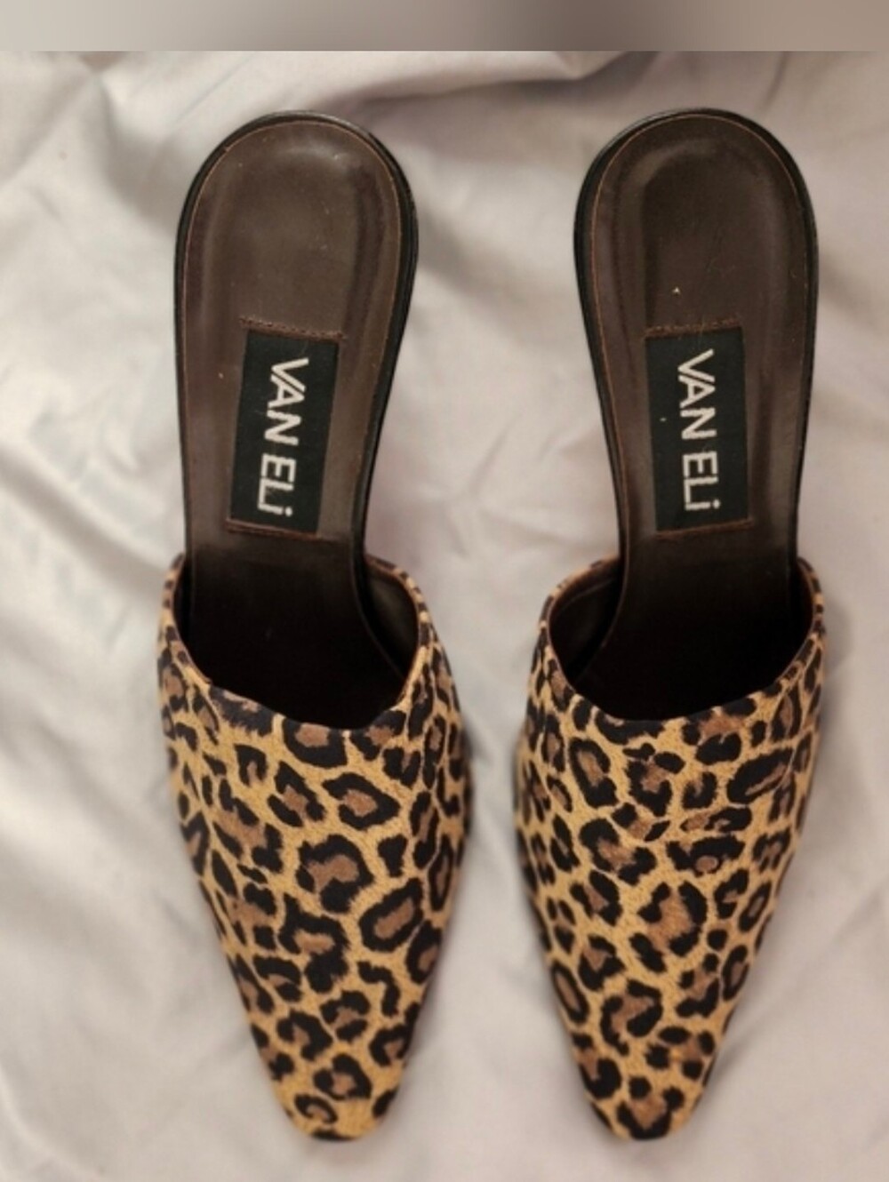 Vaneli Leopard Print Top Leather Bottom Mules Tan Size 6 M - Picture 3 of 8
